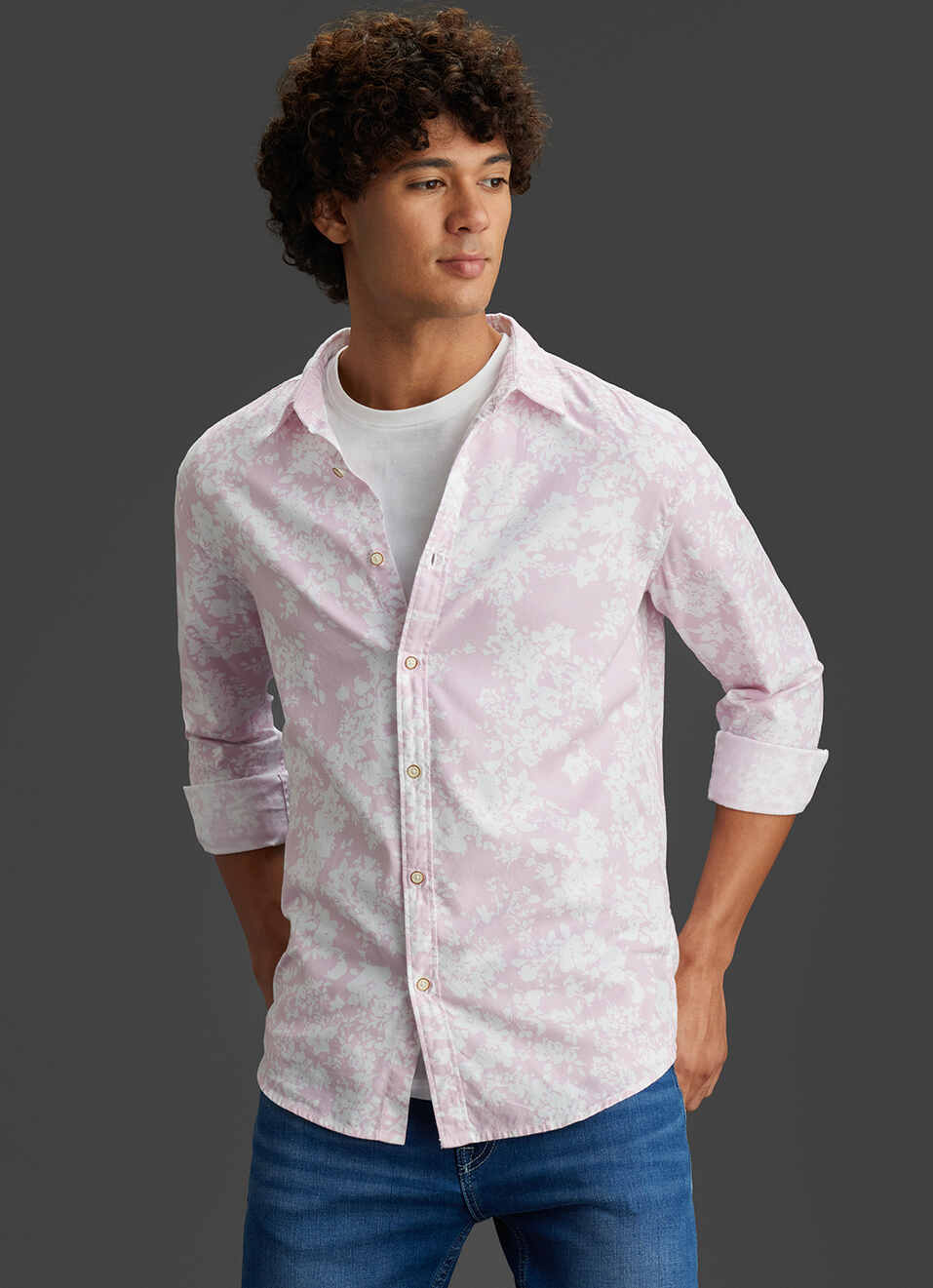 Men Pink Floral Printed Regular Fit Full Sleeve Casual Shirt, , large image number 5