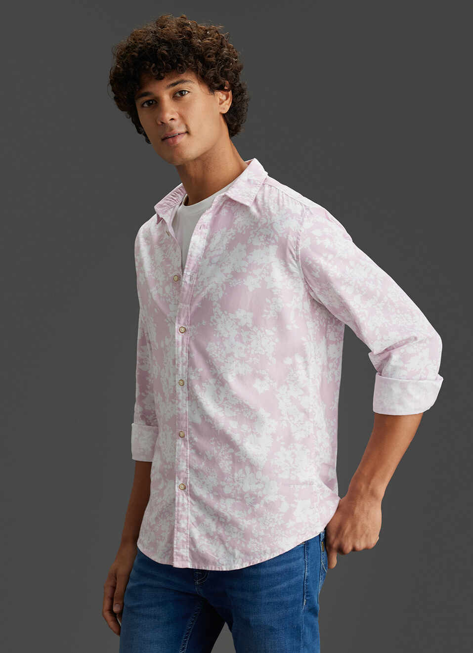 Men Pink Floral Printed Regular Fit Full Sleeve Casual Shirt, , large image number 7