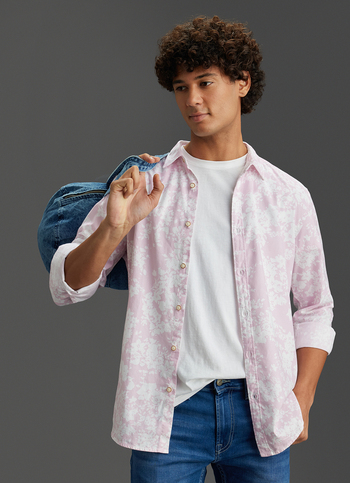 Men Pink Floral Printed Regular Fit Full Sleeve Casual Shirt