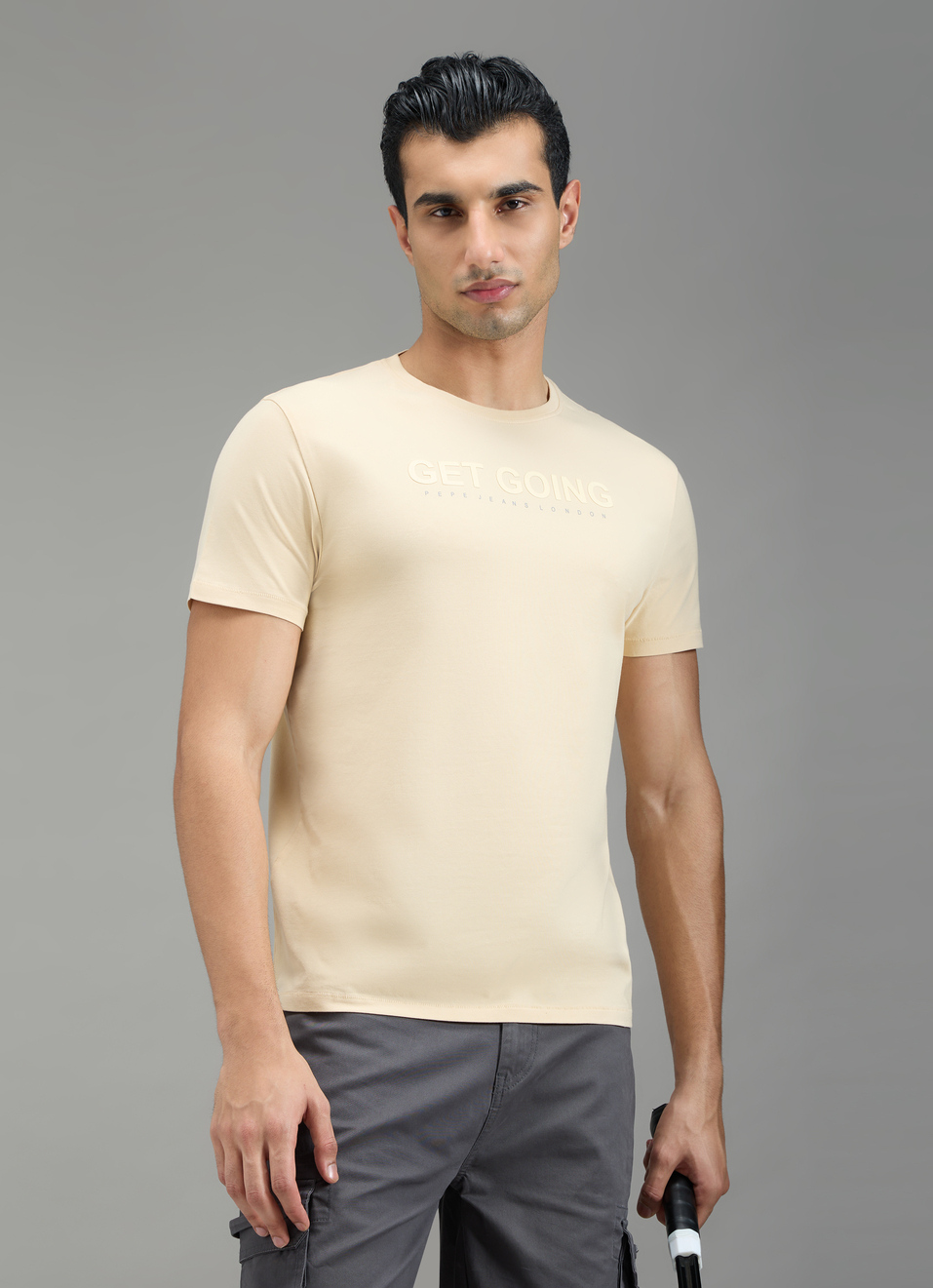 Men Beige Slim Fit T-shirt, , large image number 1