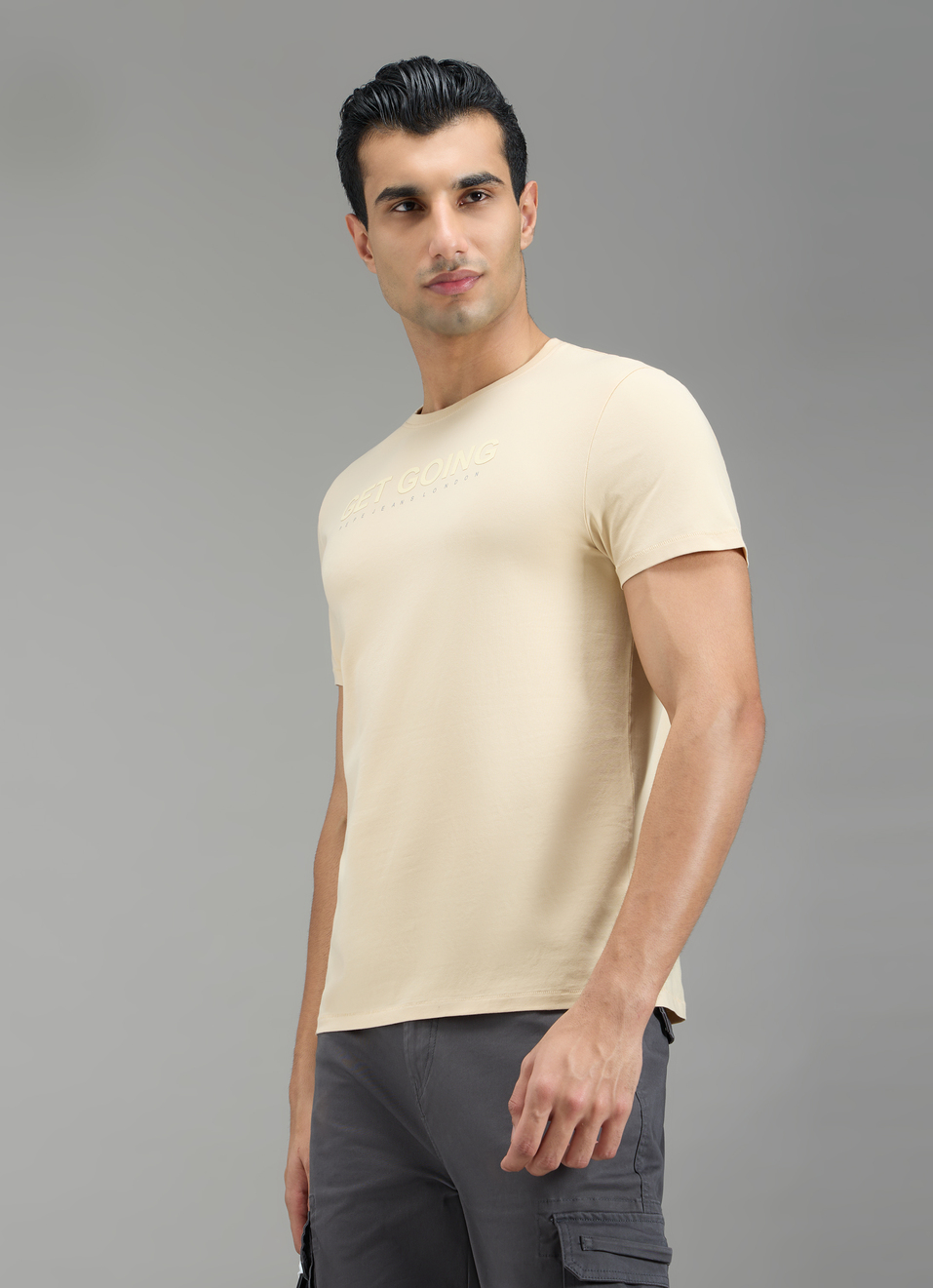 Men Beige Slim Fit T-shirt, , large image number 3