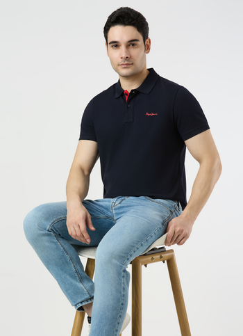 Men Navy Polo Collar T-shirt