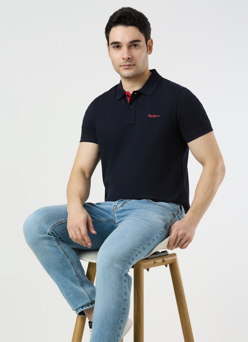 Men Navy Polo Collar T-shirt, , large image number 0