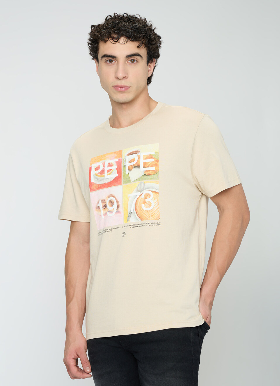 Men Light Beige Relaxed Graphic T-shirt, , large image number 3