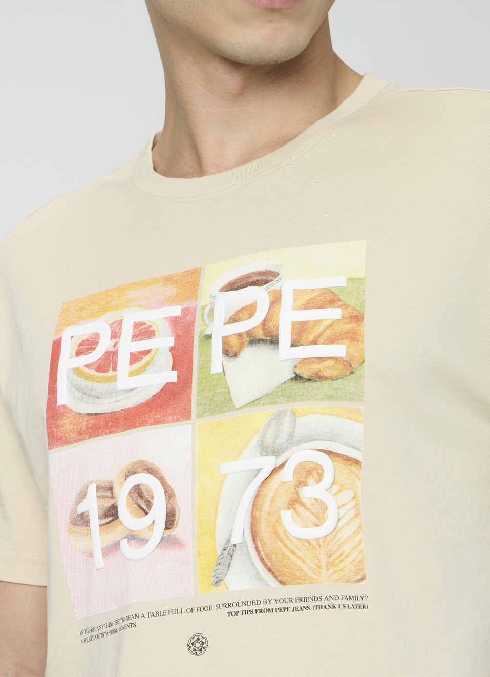 Men Light Beige Relaxed Graphic T-shirt, , large image number 6