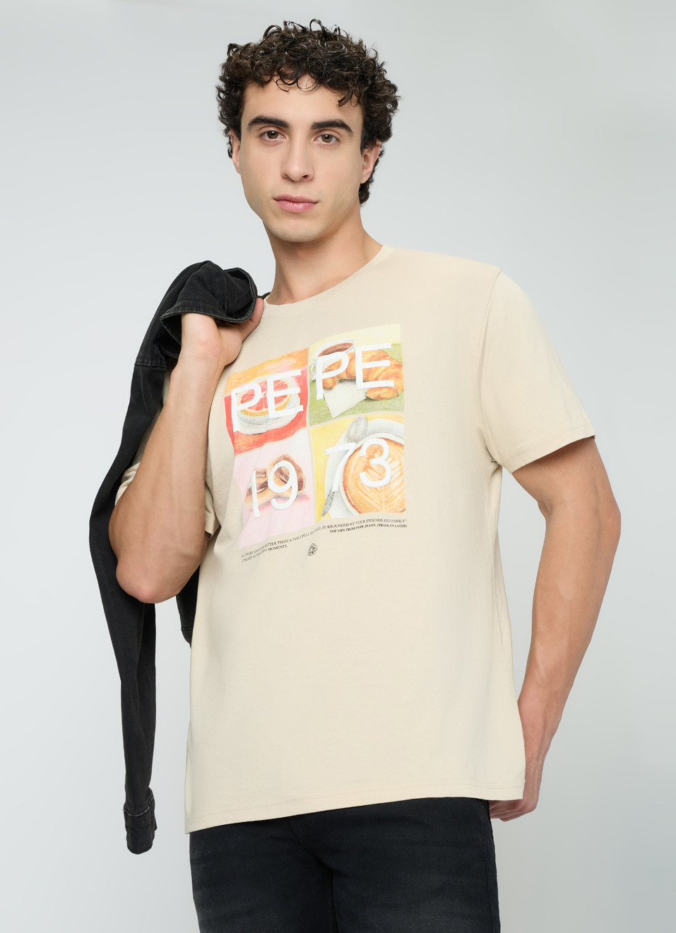 Men Light Beige Relaxed Graphic T-shirt, , large image number 0