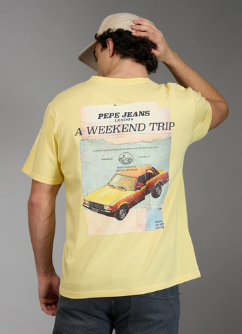 Men Yellow Graphic Print Relaxed Fit Crew Neck T-shirt