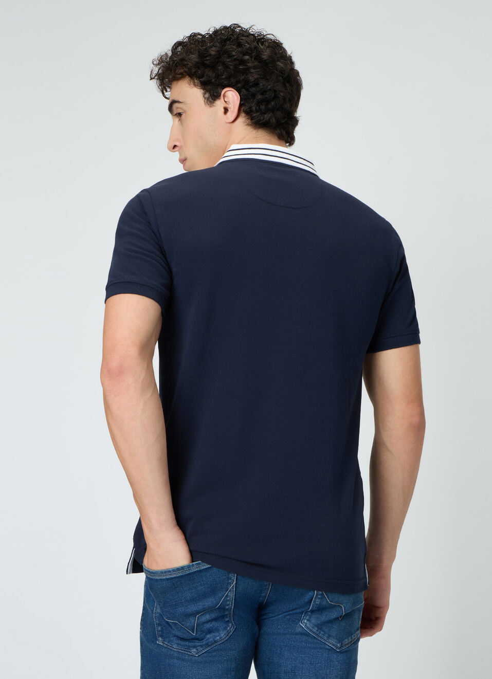 Men Blue Johnny Collar Polo Collar T-shirt, , large image number 2
