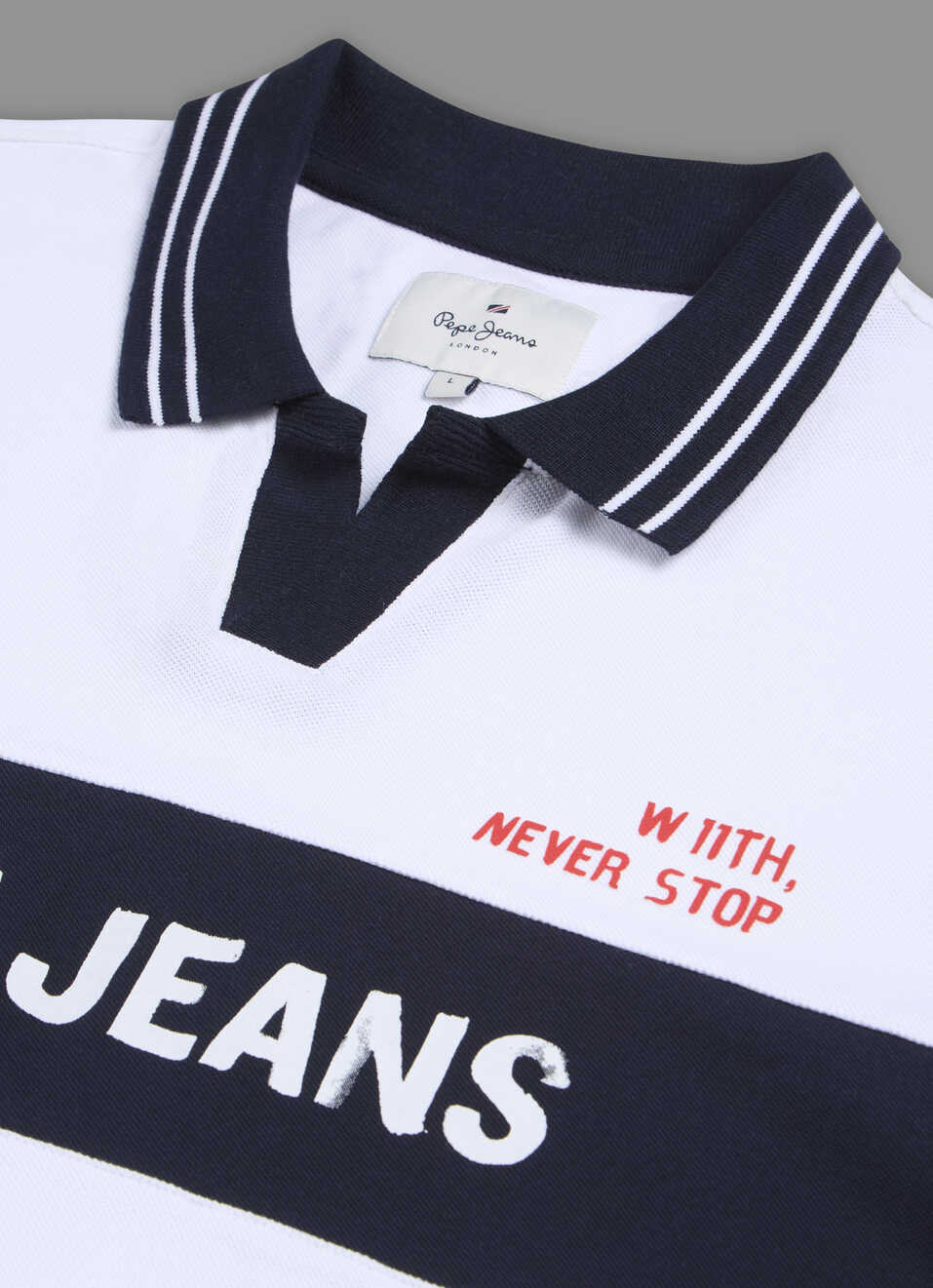 Men White Johnny Collar Polo Collar T-shirt, , large image number 7
