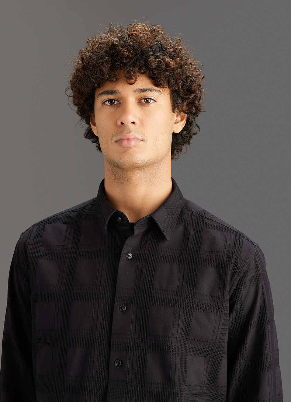 Men Black Self-structured Regular Fit Cotton Shirt, , large image number 4