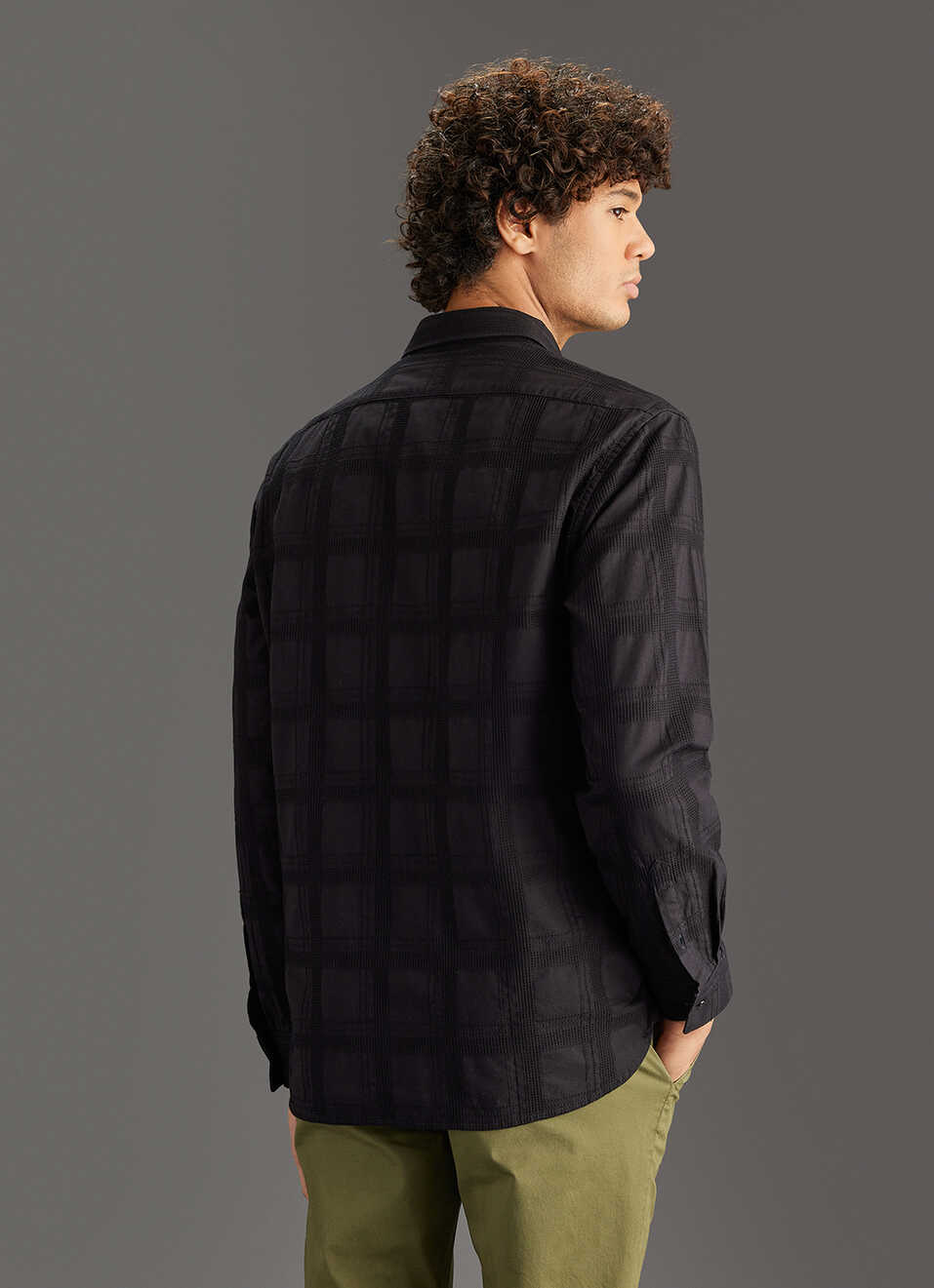 Men Black Self-structured Regular Fit Cotton Shirt, , large image number 6