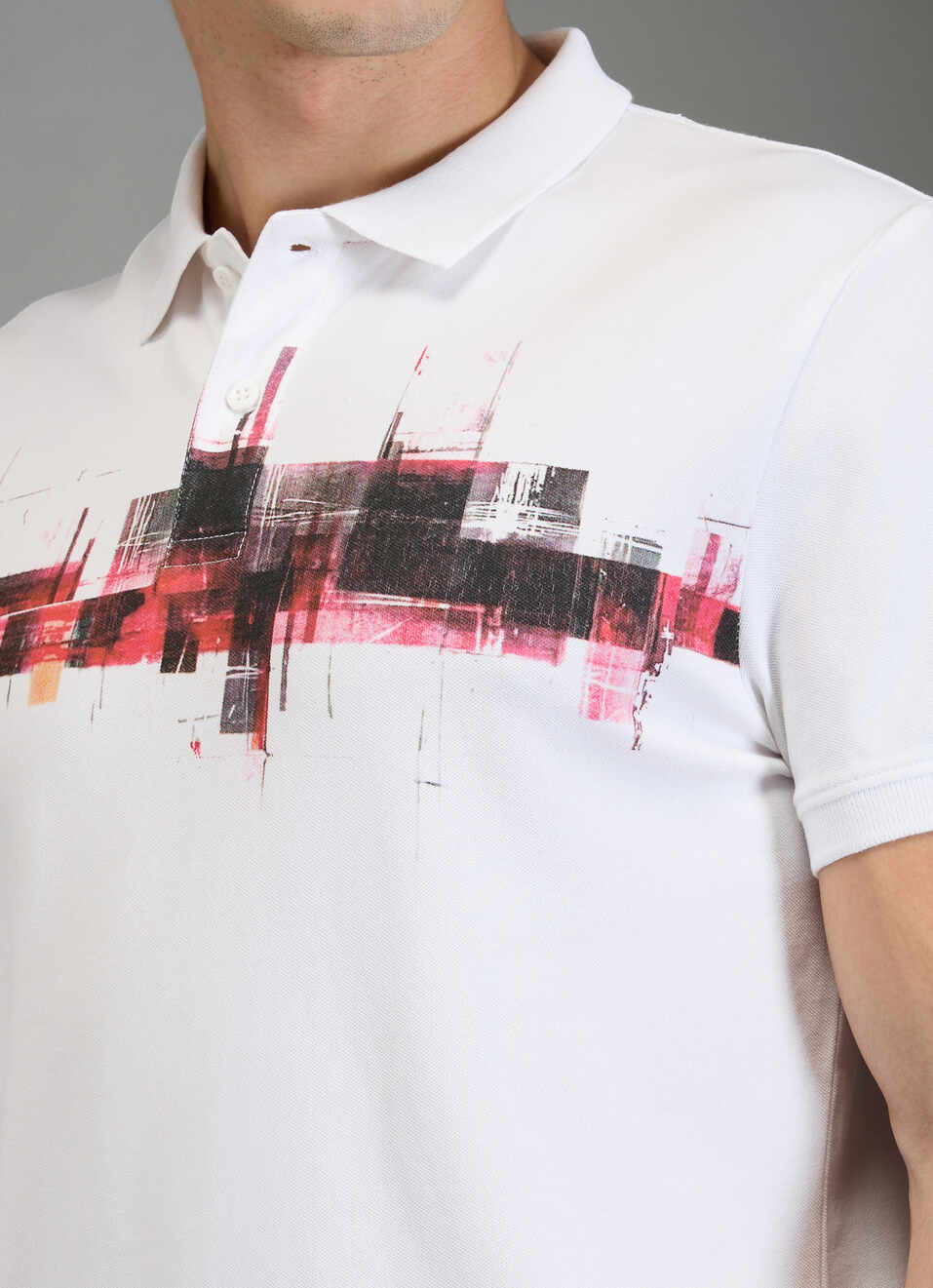 Men White Printed Regular Fit Polo Collar T-shirt, , large image number 1