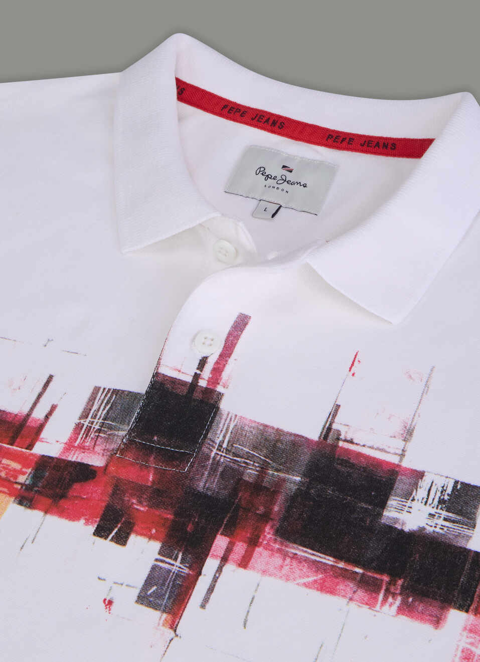 Men White Printed Regular Fit Polo Collar T-shirt, , large image number 3
