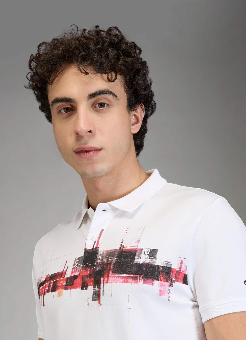 Men White Printed Regular Fit Polo Collar T-shirt, , large image number 4