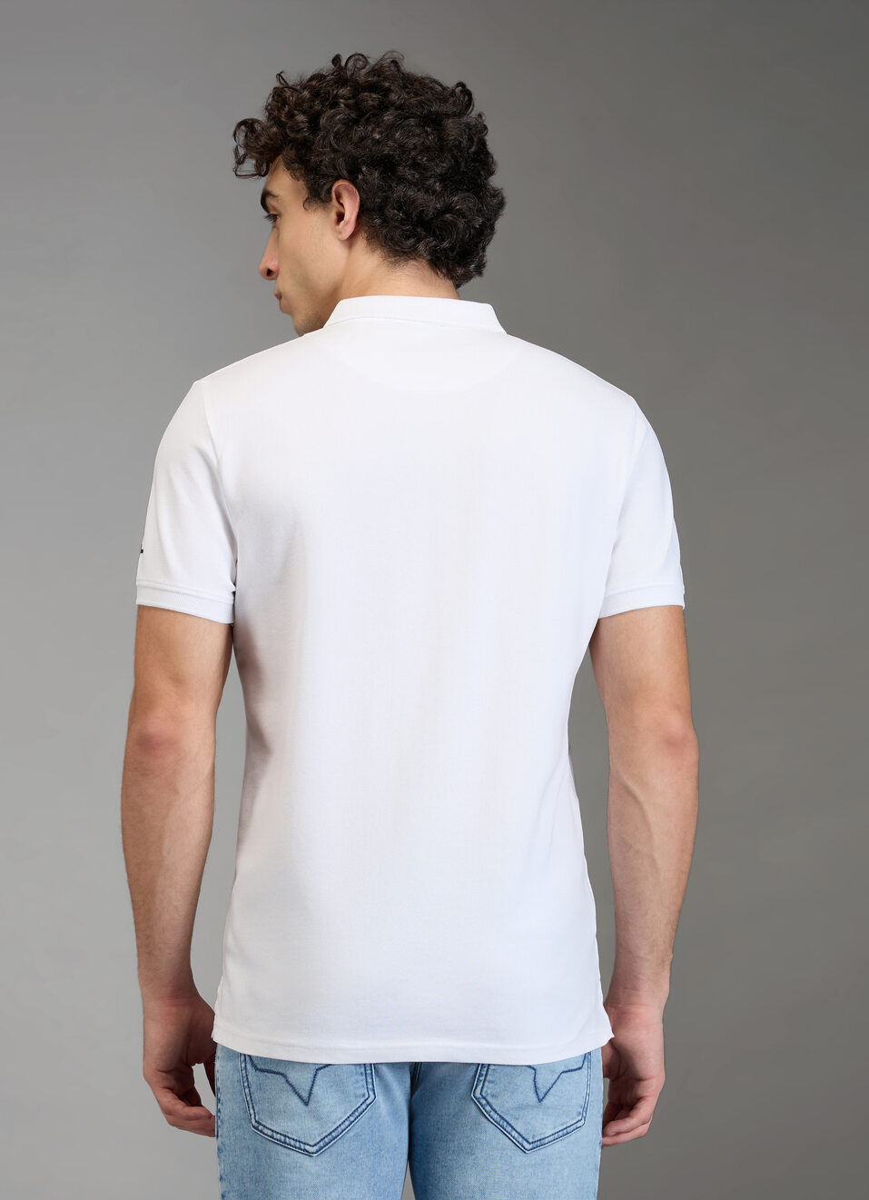 Men White Printed Regular Fit Polo Collar T-shirt, , large image number 7