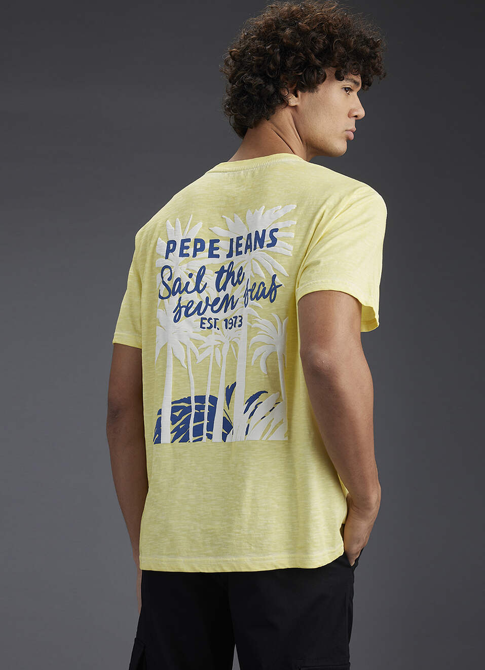 Men Yellow Graphic Print Relaxed Fit Crew Neck T-shirt, , large image number 0