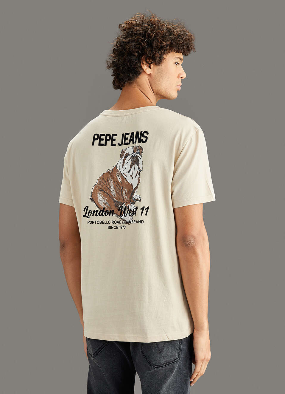 Men Beige Graphic Print Relaxed Fit Crew Neck T-shirt, , large image number 0