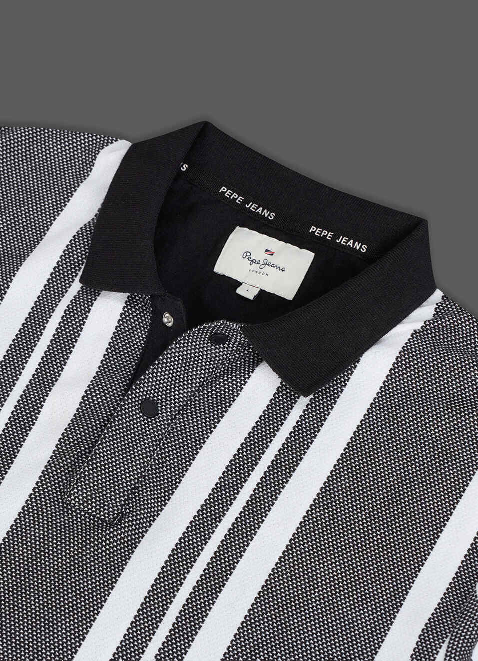 Men Black Vertical Stripe Short Sleeve Polo, , large image number 3