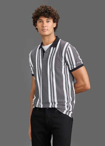 Men Black Vertical Stripe Short Sleeve Polo