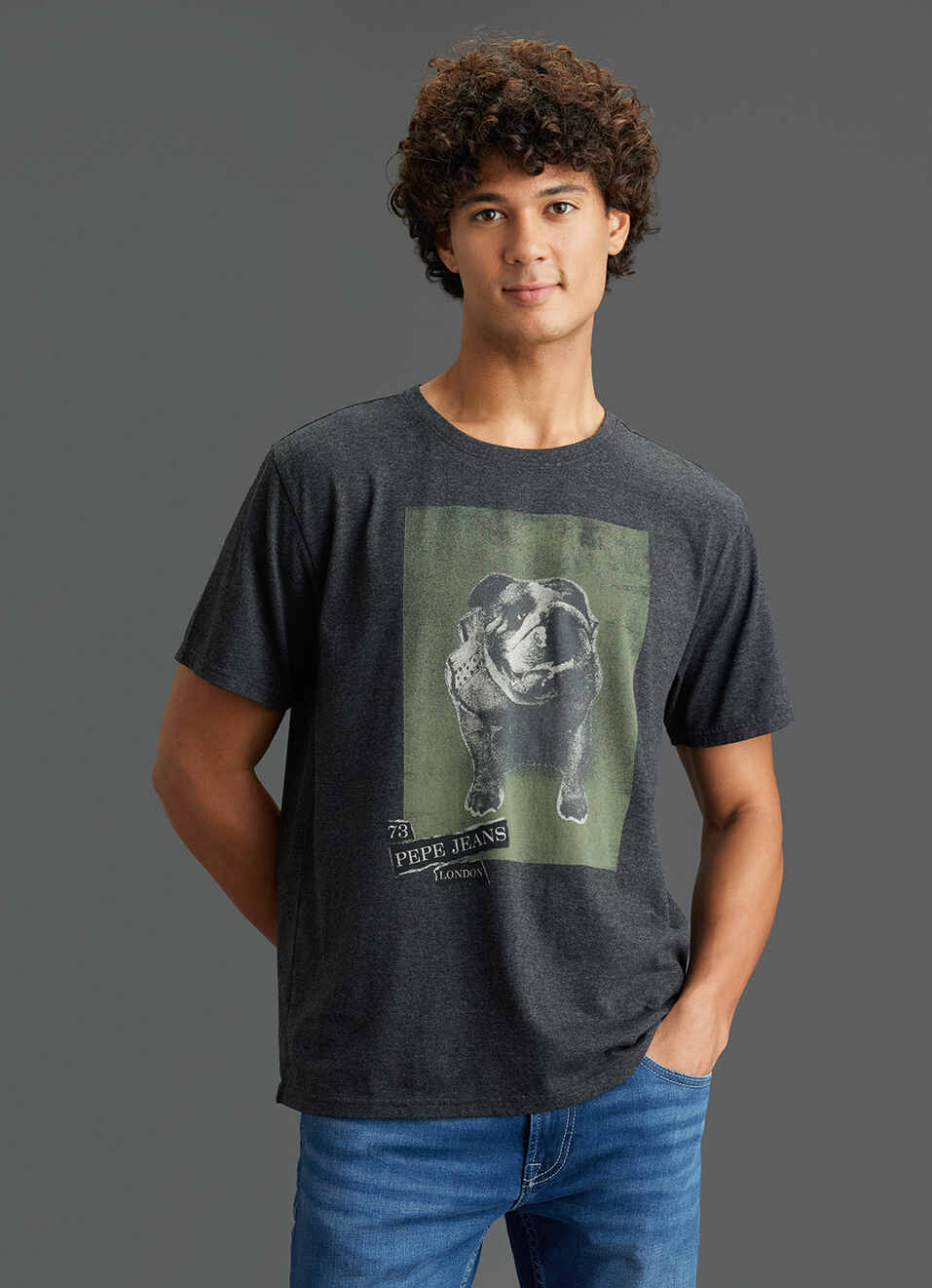 Men Grey Graphic Print Slim Fit Short Sleeve T-shirt, , large image number 5