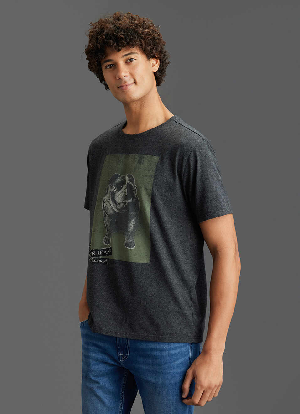 Men Grey Graphic Print Slim Fit Short Sleeve T-shirt, , large image number 7