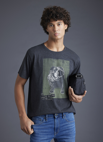 Men Grey Graphic Print Slim Fit Short Sleeve T-shirt