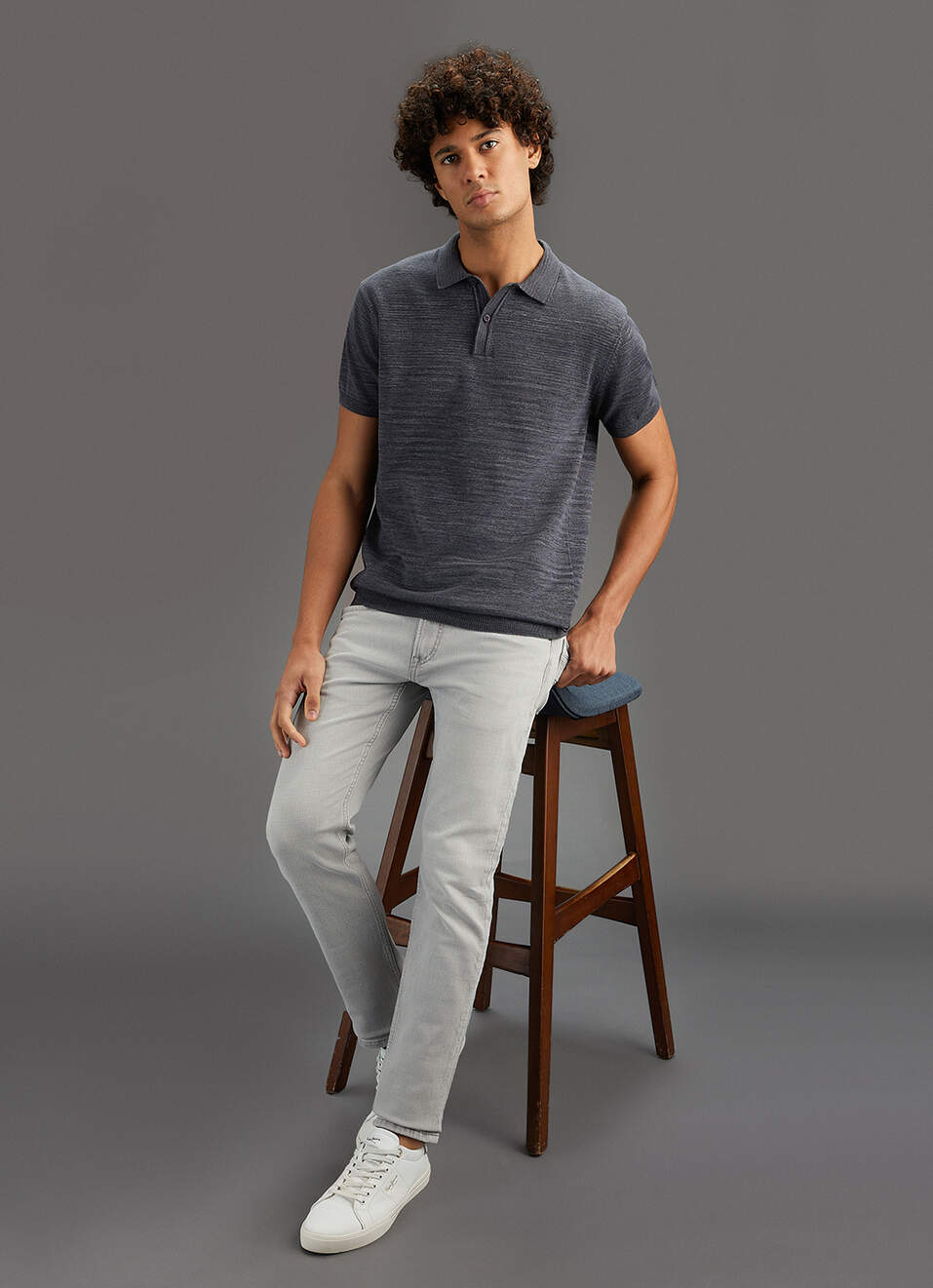 Men Grey Solid Regular Fit Polo Collar T-shirt, , large image number 2