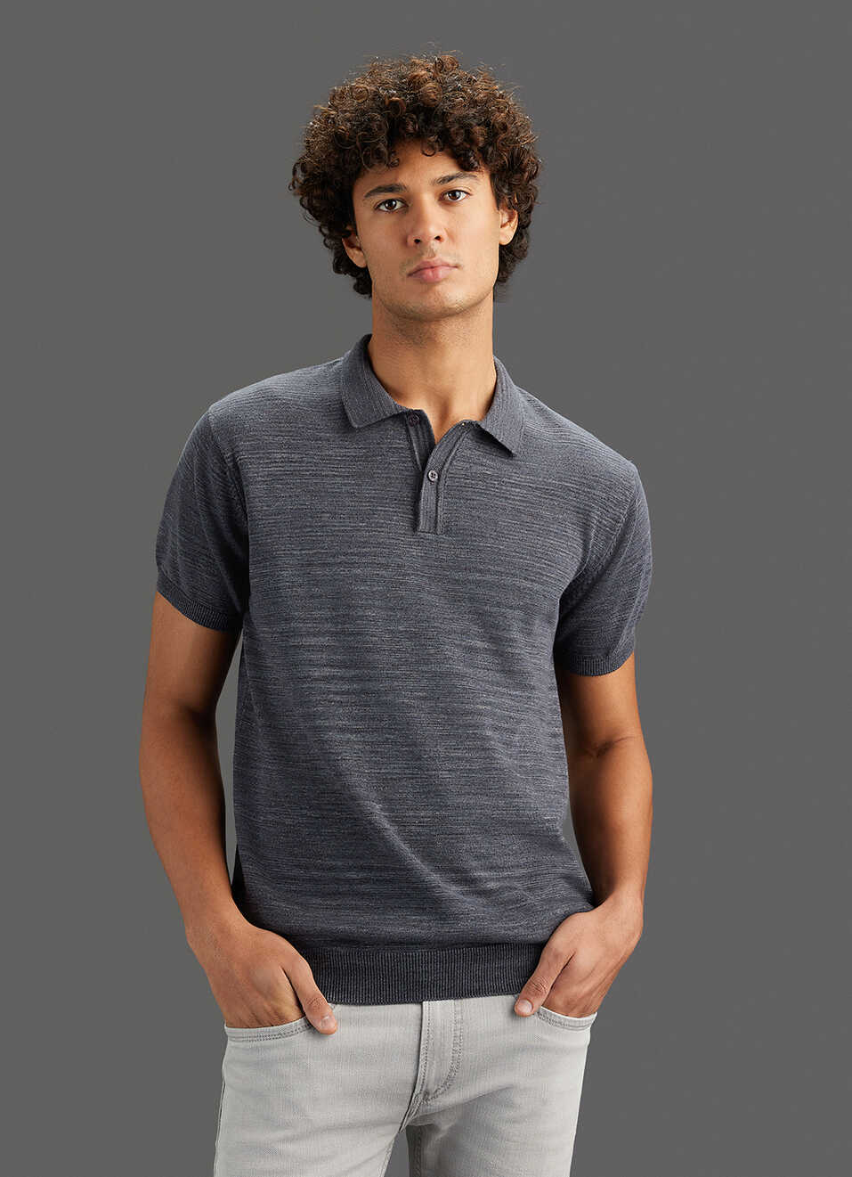 Men Grey Solid Regular Fit Polo Collar T-shirt, , large image number 5
