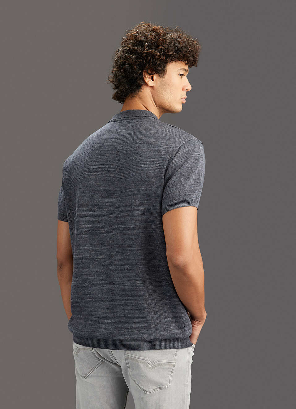 Men Grey Solid Regular Fit Polo Collar T-shirt, , large image number 6
