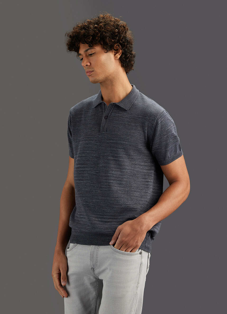 Men Grey Solid Regular Fit Polo Collar T-shirt, , large image number 7