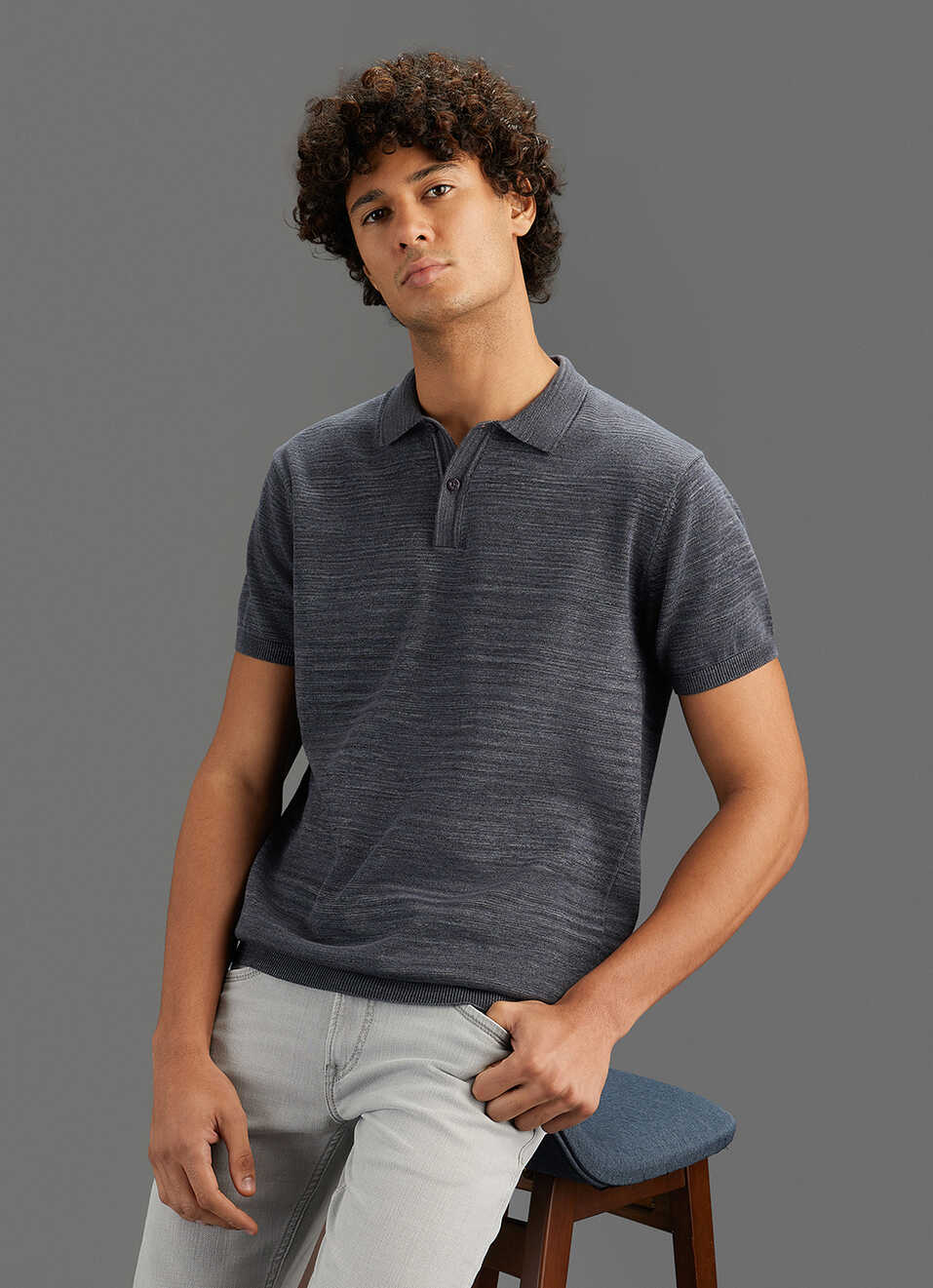 Men Grey Solid Regular Fit Polo Collar T-shirt, , large image number 0