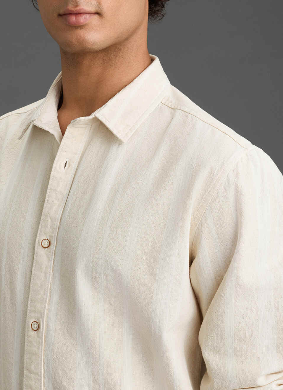 Men Beige Regular Fit Striped Casual Shirt, , large image number 1