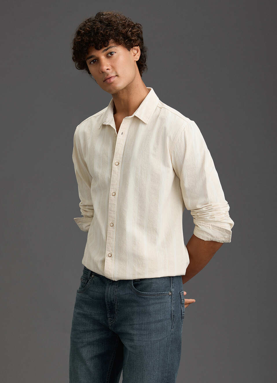 Men Beige Regular Fit Striped Casual Shirt, , large image number 7