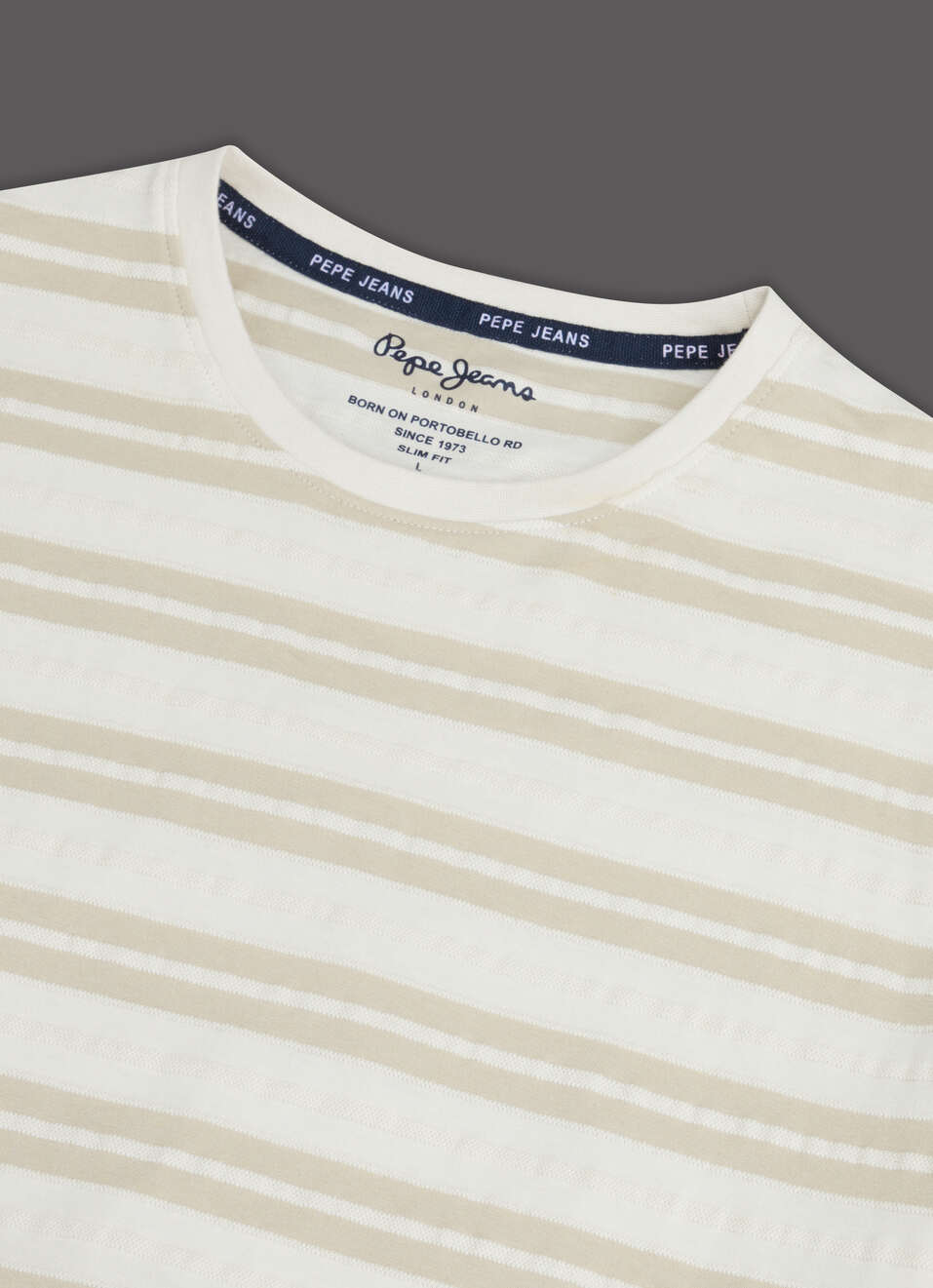 Men Ecru White Textured Stripe Slim Fit Short Sleeve T-shirt, , large image number 3