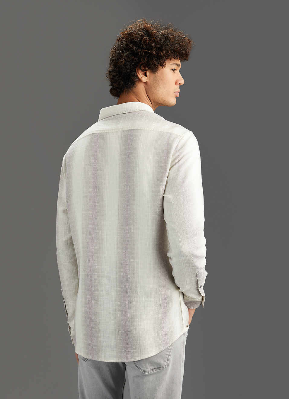 Men Grey Striped Regular Fit Cotton Shirt, , large image number 6