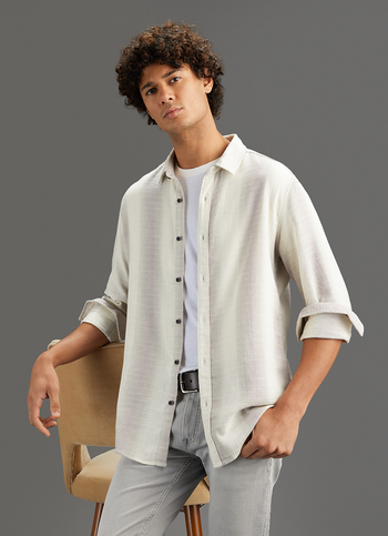 Men Grey Striped Regular Fit Cotton Shirt