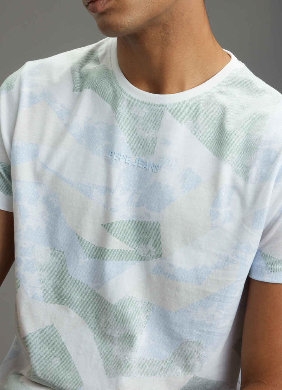 Men White Abstract Print Slim Fit Short Sleeve T-shirt, , large image number 1