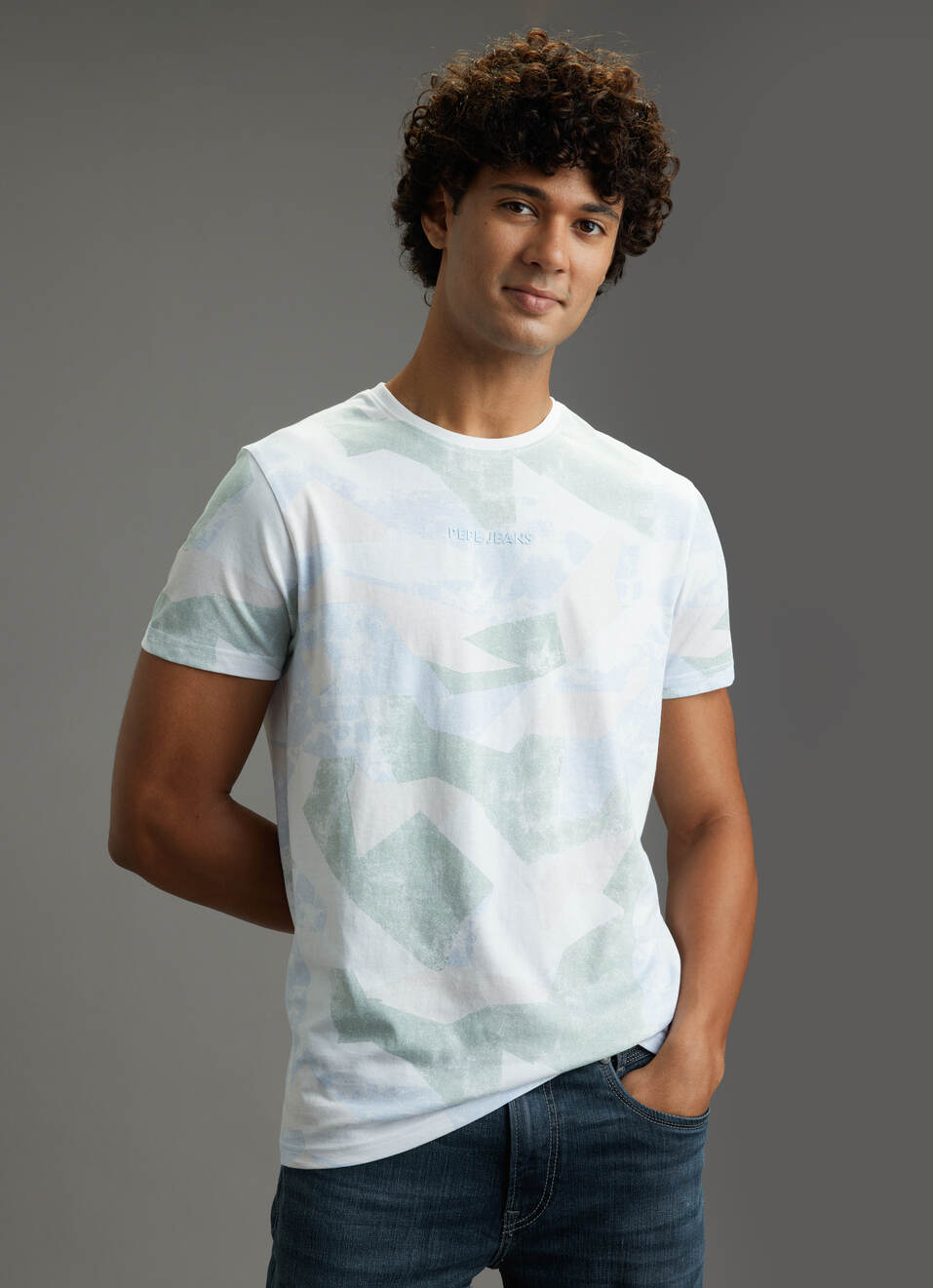 Men White Abstract Print Slim Fit Short Sleeve T-shirt, , large image number 5