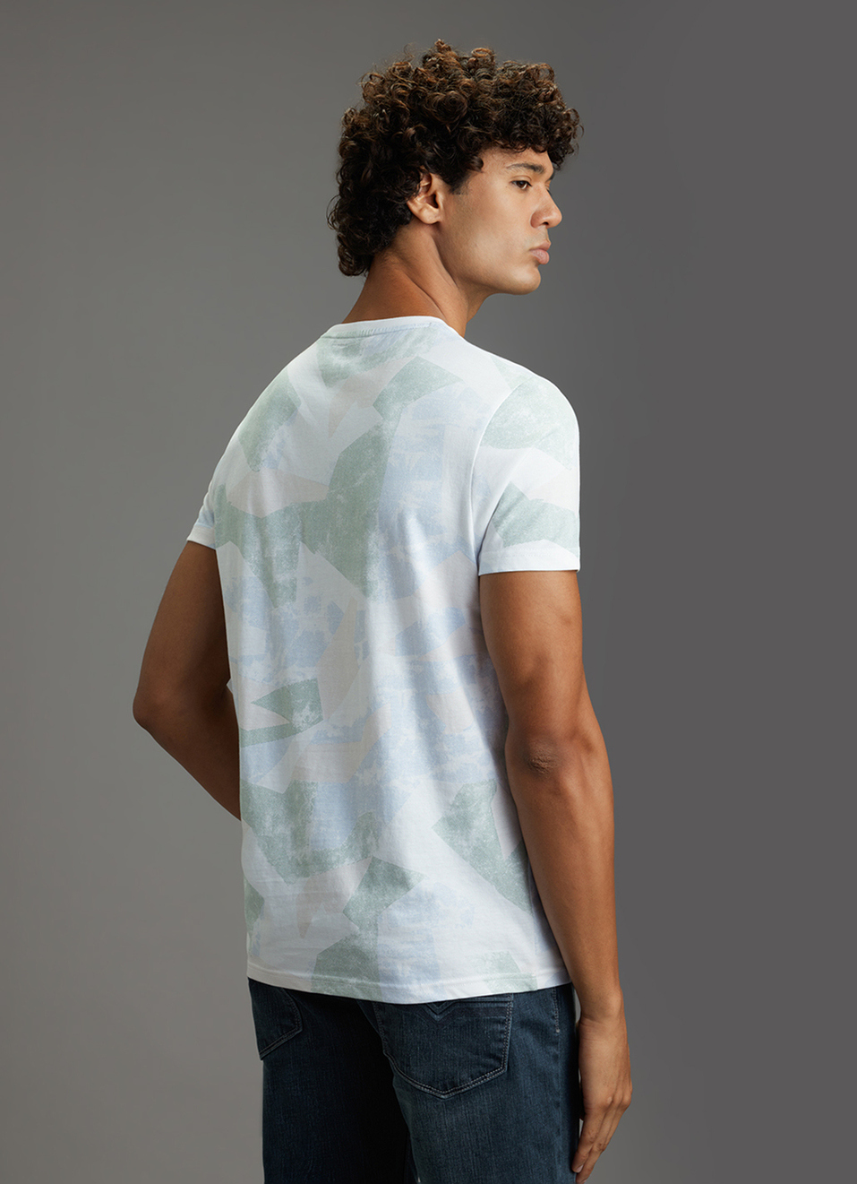 Men White Abstract Print Slim Fit Short Sleeve T-shirt, , large image number 6