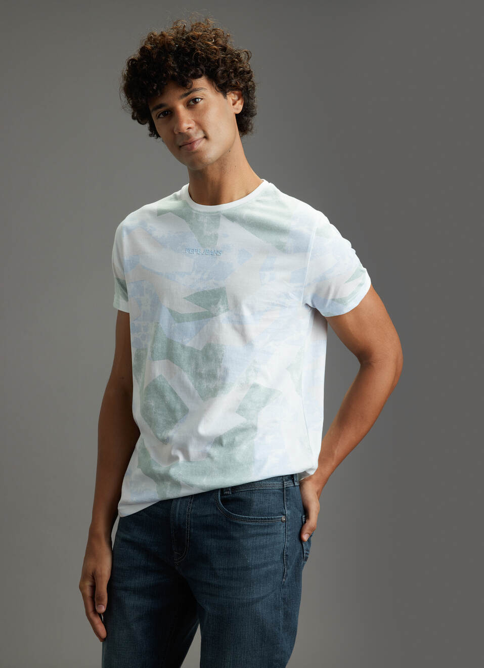 Men White Abstract Print Slim Fit Short Sleeve T-shirt, , large image number 7