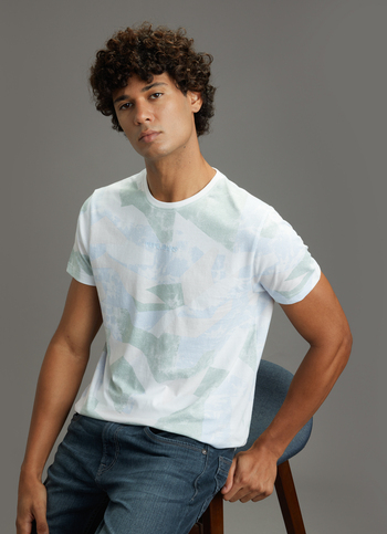 Men White Abstract Print Slim Fit Short Sleeve T-shirt