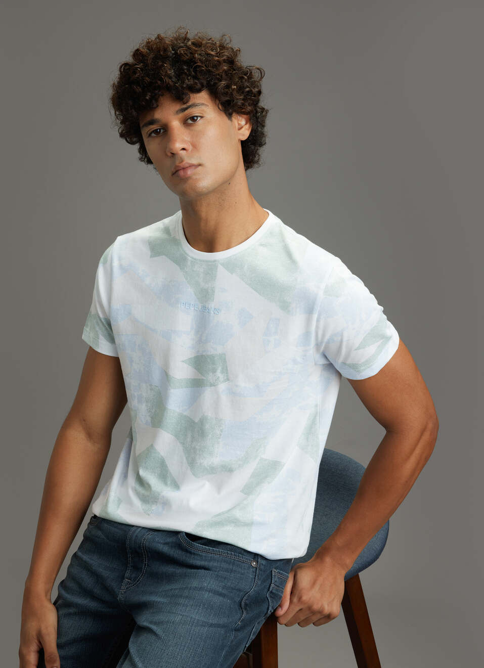 Men White Abstract Print Slim Fit Short Sleeve T-shirt, , large image number 0