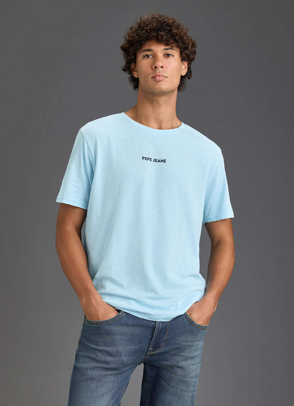 Men Sky Blue Relaxed Fit Short Sleeve Graphic T-shirt, , large image number 5