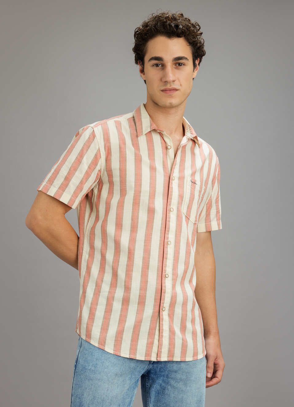 Men Pink Striped Shirt, , large image number 0