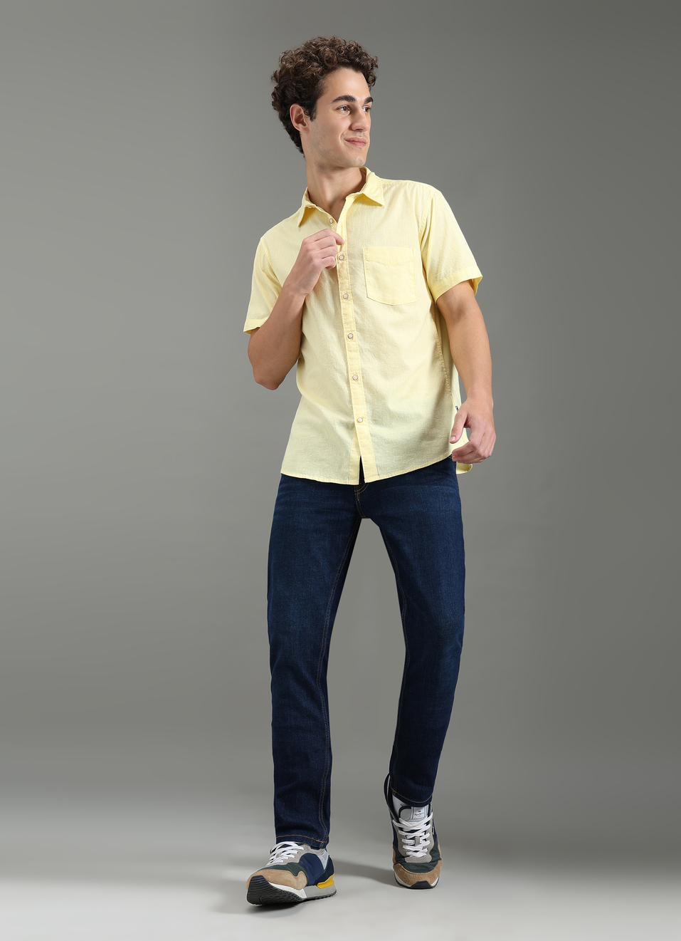 Men Yellow Solid Short Sleeve Shirt, , large image number 5