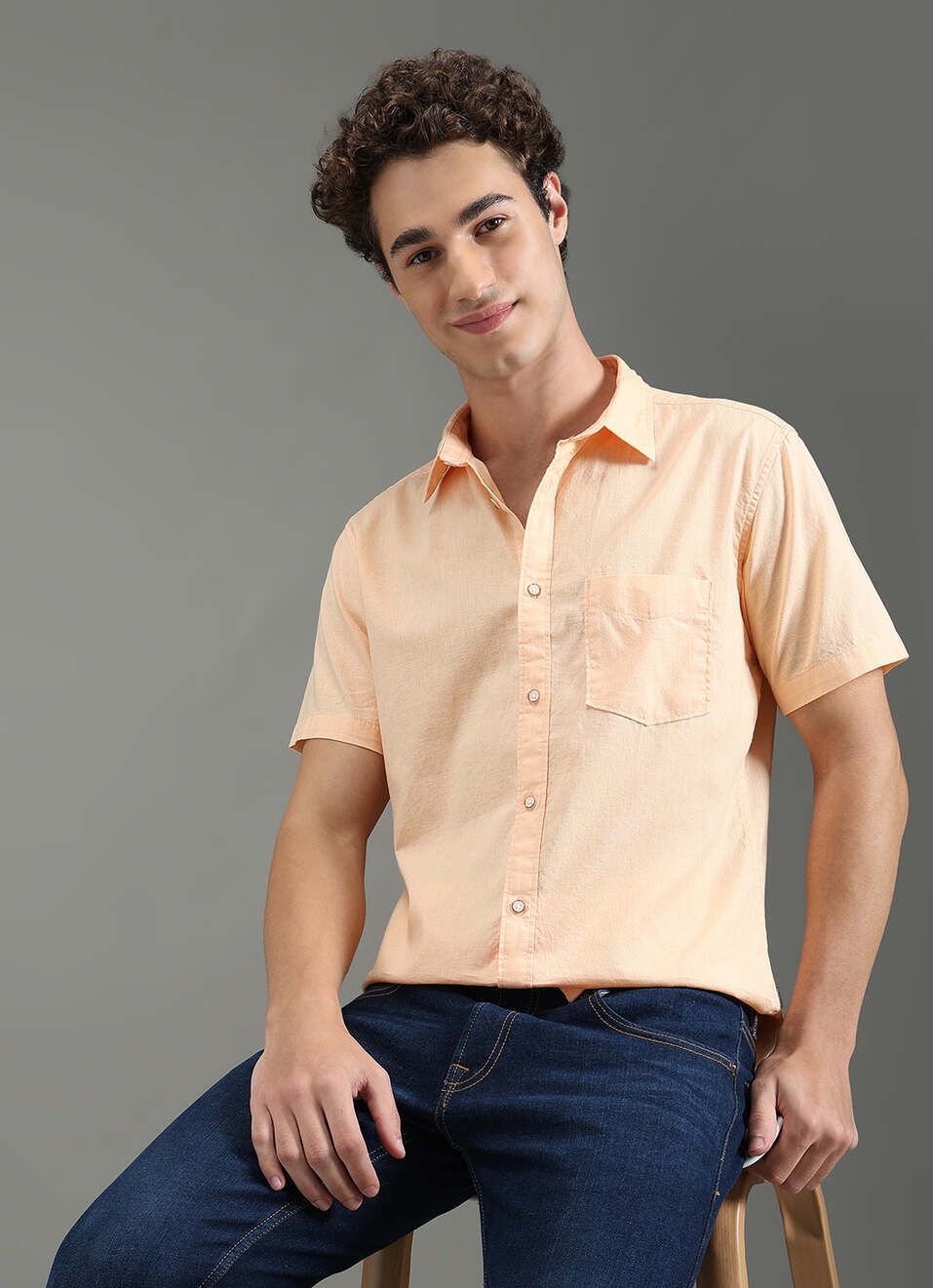 Men Pink Solid Short Sleeve Shirt, , large image number 0