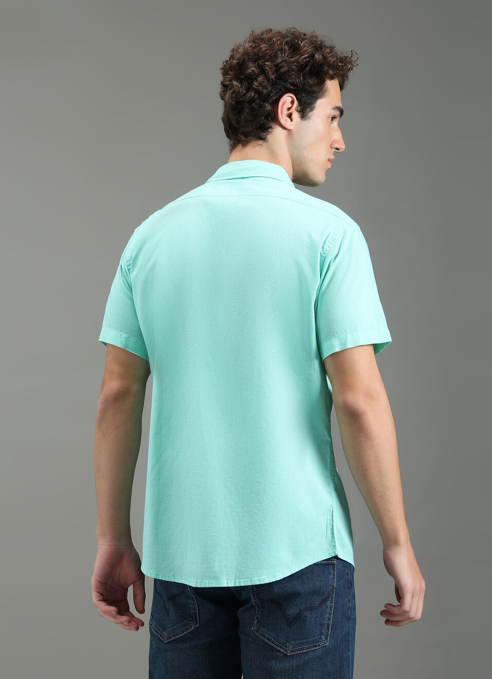 Men Blue Solid Short Sleeve Shirt, , large image number 2