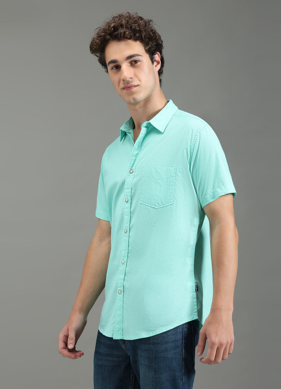 Men Blue Solid Short Sleeve Shirt, , large image number 3