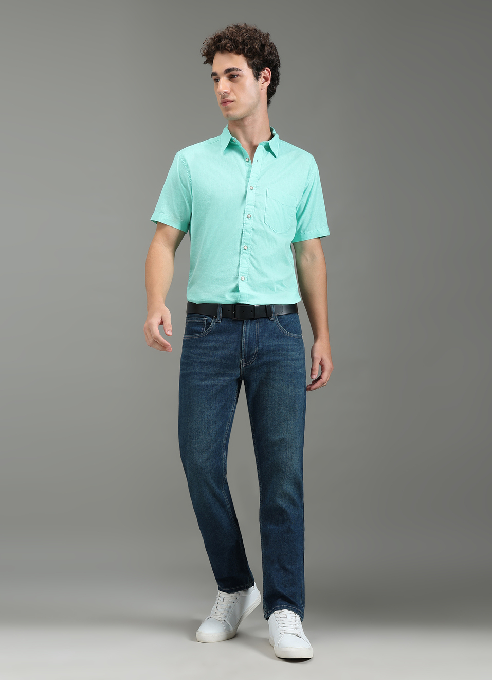 Men Blue Solid Short Sleeve Shirt, , large image number 5