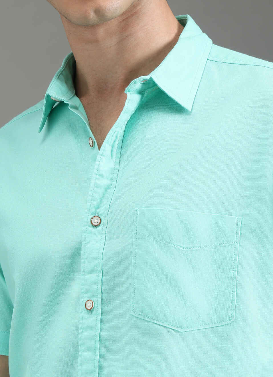 Men Blue Solid Short Sleeve Shirt, , large image number 6